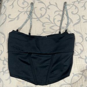 Windsor black corset top with crystal straps